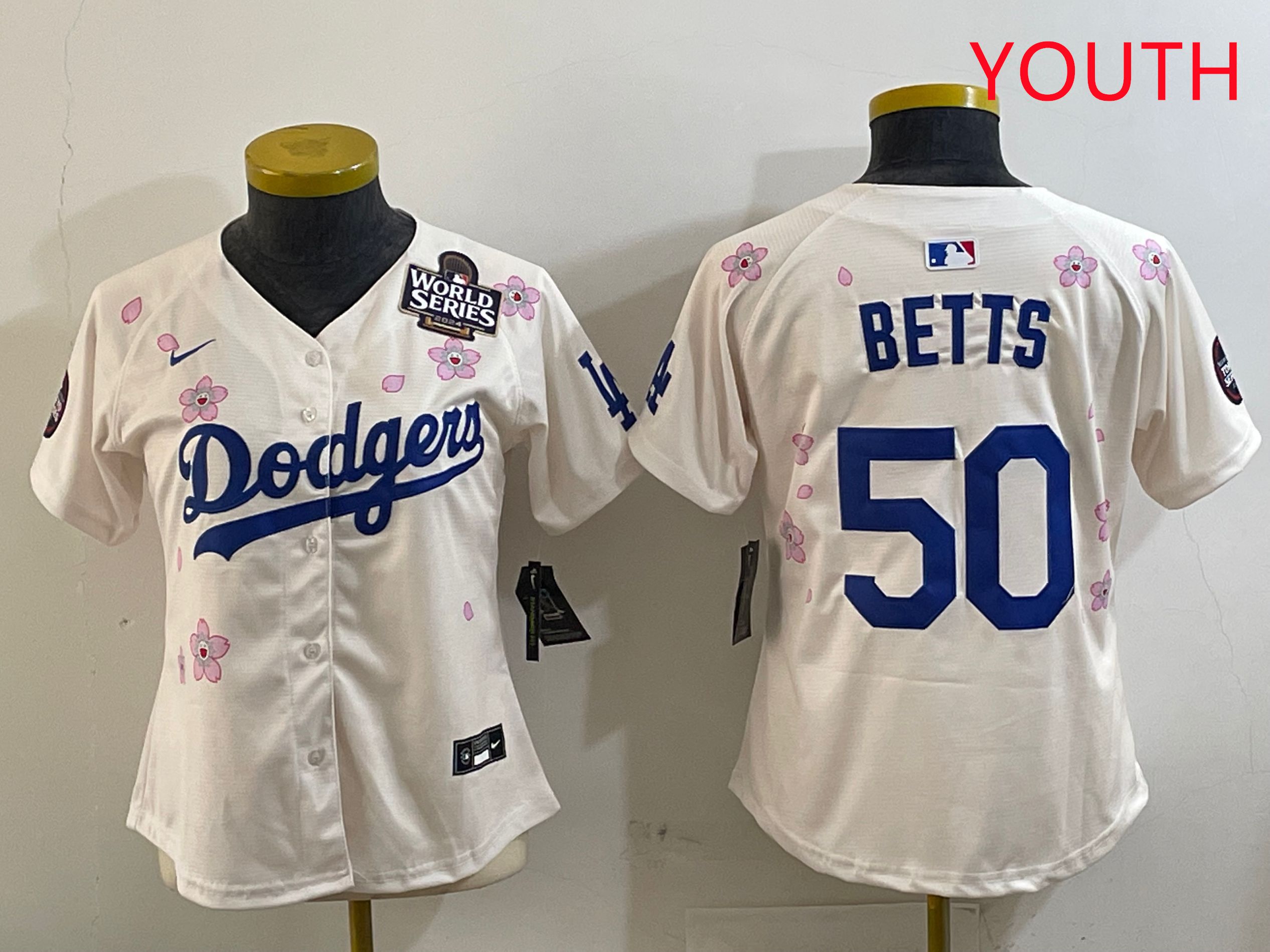 Youth Los Angeles Dodgers #50 Betts Cream Sakura Edition 2025 Nike MLB Jersey style 3->youth mlb jersey->Youth Jersey